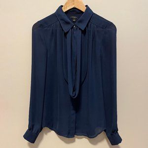 Ann Taylor Multi-Way Long Sleeve Navy Blue Sheer Draped Blouse Sz. 2/S